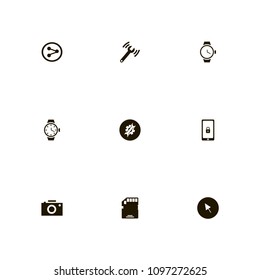 Technology icons set. photo, mobile, time and blocked