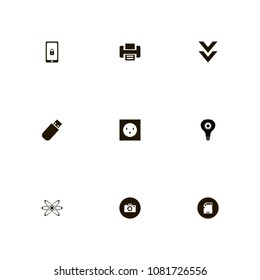 Technology icons set. power socket, office requipment, download and memory