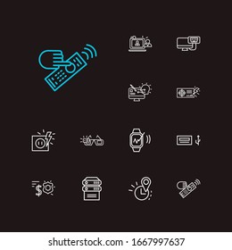Iconos de tecnología establecidos. Iconos de fuentes de alimentación y tecnología con videochat, toma de corriente y diseño receptivo. Conjunto de cuadros para el diseño de la interfaz de usuario del logotipo de la aplicación web.