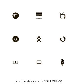 Technology icons set. reload, laptop, tv set and bulb