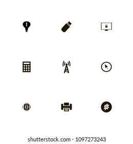 Technology icons set. scores, flash drive, gear and office requipment