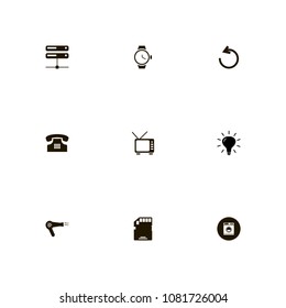 Technology icons set. tv, back, memory card and hair