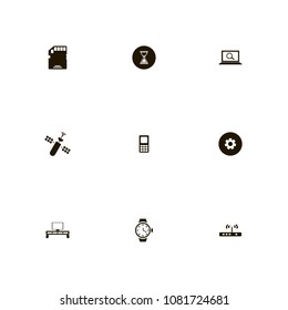 Technology icons set. tv set and table, time, modem and search