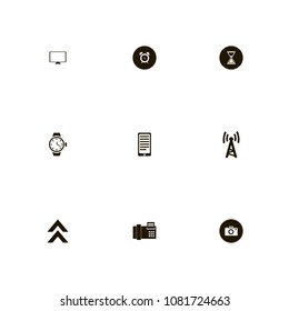 Technology icons set. upload, watch, fax and photo