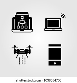 Technology icons set. Vector illustration smartphone, laptop and drone