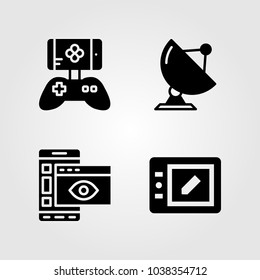 Technology icons set. Vector illustration radar, sattelite, smartphone and game controller