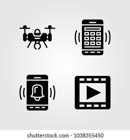 Technology icons set. Vector illustration drone, smartphone and movie player