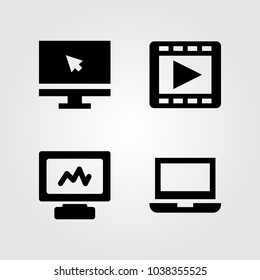 Technology icons set. Vector illustration movie player, computer, monitor and laptop