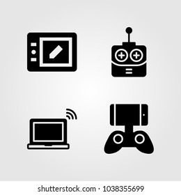 Technology icons set. Vector illustration tablet, laptop, game controller and remote control