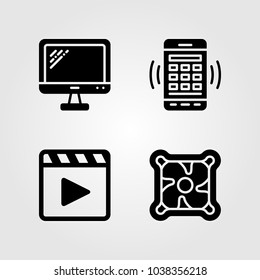 Technology icons set. Vector illustration monitor, smartphone, tv and movie player