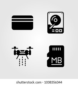 Technology icons set. Vector illustration dard drive, credit card, drone and hhd