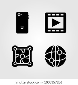 Technology icons set. Vector illustration cooler, internet, movie player and smartphone