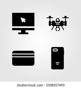 Technology icons set. Vector illustration smartphone, monitor, drone and credit card