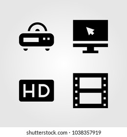Technology icons set. Vector illustration radio, film roll, hd and monitor