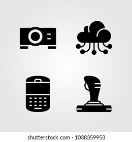 Technology icons set. Vector illustration projector, cloud computing, phone and cell phone