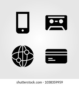 Technology icons set. Vector illustration credit card, cassette, internet and smartphone