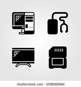 Technology icons set. Vector illustration computer, memory, music player and pc