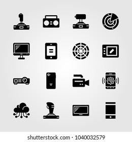 Technology icons set. Vector illustration projector, tv, boombox and radar