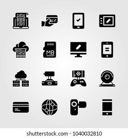 Technology icons set. Vector illustration webcam, memory, laptop and internet