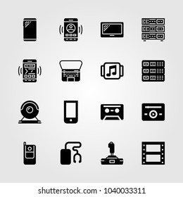 Technology icons set. Vector illustration cassette, smartphone, tablet and joystick