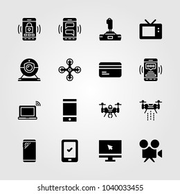 Technology icons set. Vector illustration tablet, webcam, monitor and smartphone
