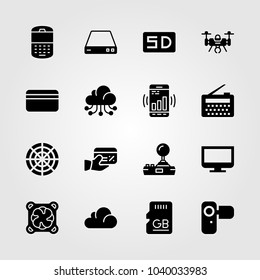 Technology icons set. Vector illustration drone, cloud computing, radio and camera