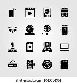 Technology icons set. Vector illustration webcam, smartphone, laptop and dard drive