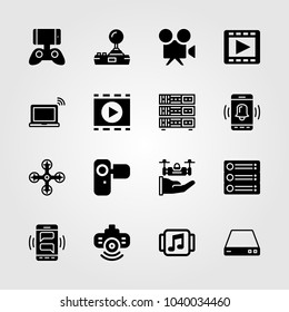 Technology icons set. Vector illustration projector, movie player, drone and router