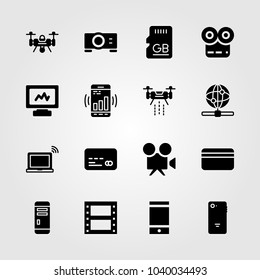 Technology icons set. Vector illustration drone, projector, internet and movie player