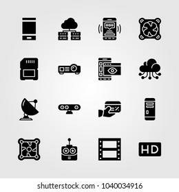 Technology icons set. Vector illustration sd card, sattelite, cloud computing and smartphone
