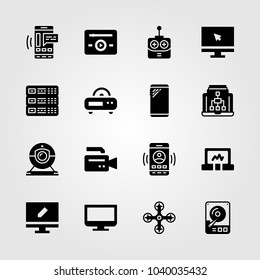 Technology icons set. Vector illustration hhd, radio, dard drive and video camera