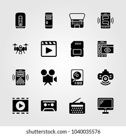 Technology icons set. Vector illustration dard drive, cassette, tv and movie player