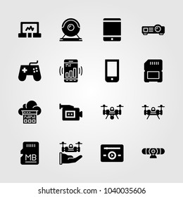 Technology icons set. Vector illustration laptop, drone, smartphone and video camera