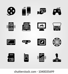Technology icons set. Vector illustration webcam, radar, tablet and credit card