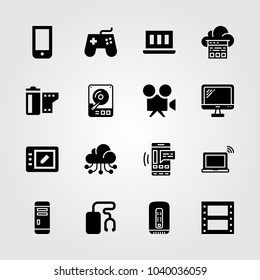 Technology icons set. Vector illustration monitor, cloud computing, pc and gamepad