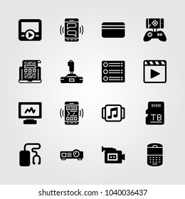 Technology icons set. Vector illustration music player, projector, joystick and cell phone
