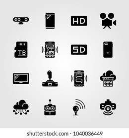 Technology icons set. Vector illustration sd card, cloud computing, tablet and webcam