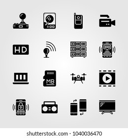 Technology icons set. Vector illustration server, phone, hhd and drone