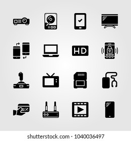 Technology icons set. Vector illustration sd card, joystick, television and smartphone