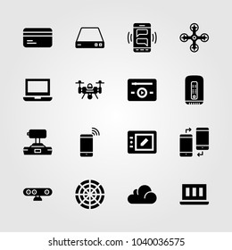 Technology icons set. Vector illustration drone, cloud computing, music player and pc