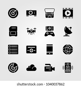 Technology icons set. Vector illustration memory, drone, sd card and game controller