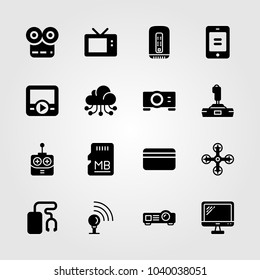 Technology icons set. Vector illustration monitor, music player, television and joystick