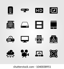 Technology icons set. Vector illustration hd, router, radio and monitor