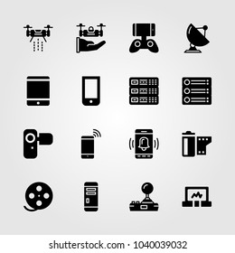 Technology icons set. Vector illustration drone, tablet, router and server