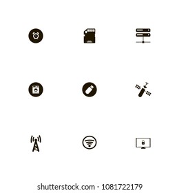 Technology icons set. washing machine, antenna, satellite and computer