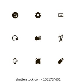 Technology icons set. waves, fax, watch and mechanism