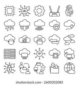 technology icons set. Website, internet computer, cloud , digital service, database. line icon collection. Vector illustration.