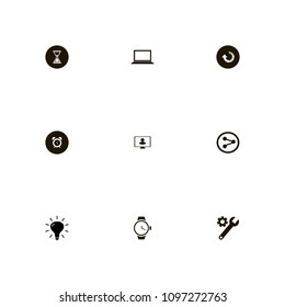 Technology icons set. wrench, share sign, gear and time