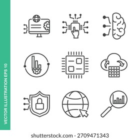Iconos de Tecnología. Colección de Elementos de símbolo de línea delgada.
