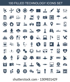 technology icons. Trendy 100 technology icons. Contain icons such as photo with heart, construction crane, theodolite, test tube, laptop al. technology icon for web and mobile.